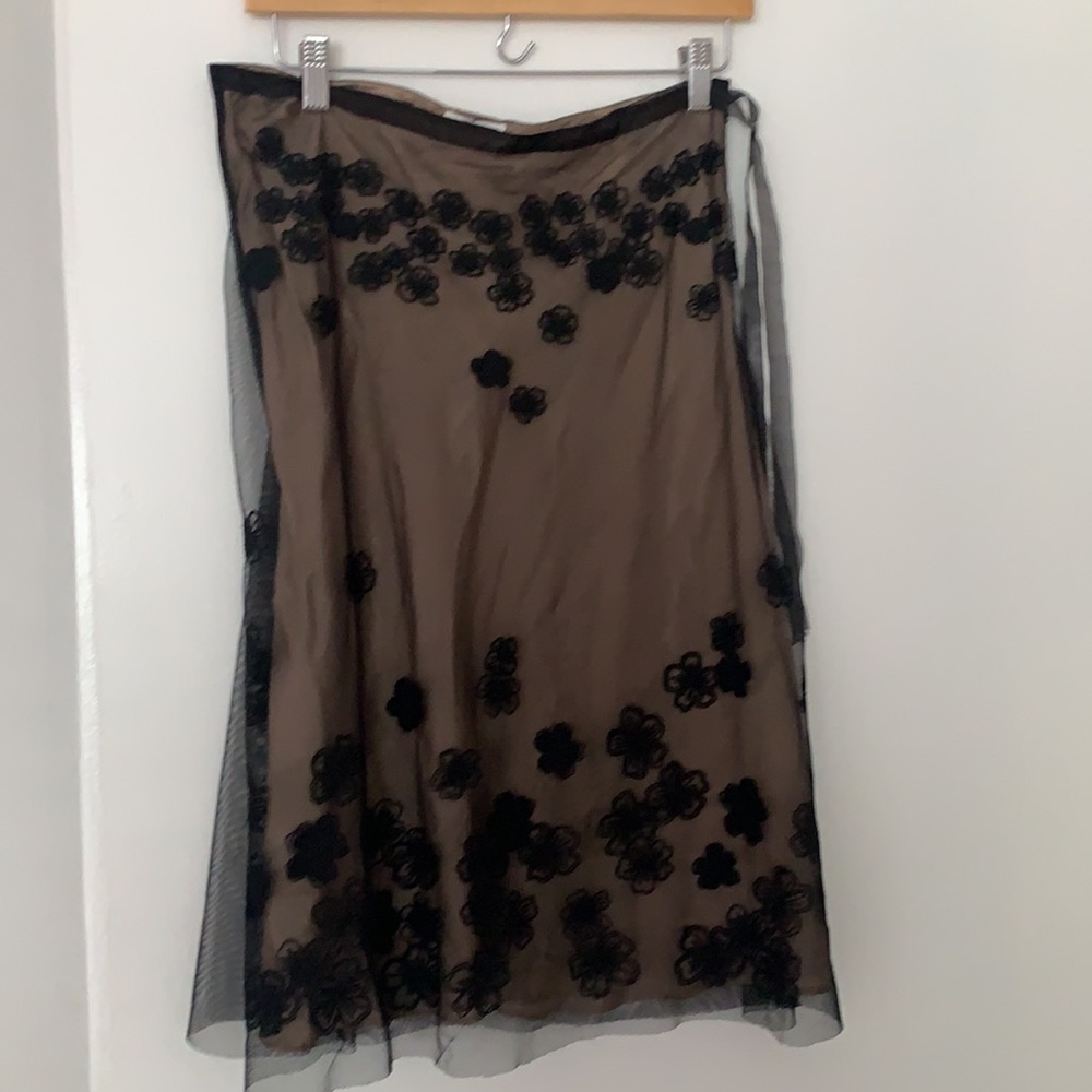 Allison Taylor A-line skirt with side tie brown with black overlay